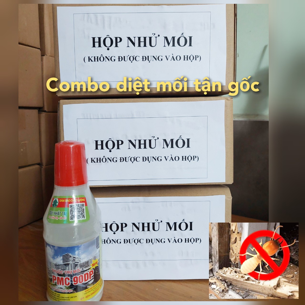 Combo diệt mối sinh học pmc: 3 hộp nhử mối + 1 lọ diệt mối pmc 90 hiệu quả 100% chính hãng cty 111 láng hạ