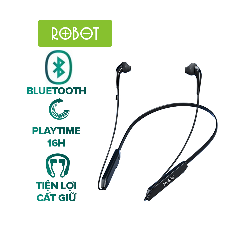 Tai nghe thể thao Robot Spirit N30 bluetooth chống rơi có vòng đeo cổ thời gian nghe nhạc 16h kiểu dáng sport vòng dây đàn hồi tốt sử dụng lên tới 12h