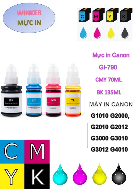 Set mực in canon gi-790 cho máy in canon g1000 g2000 g3000 g1010 g4010 g3010 g2010, hàng nhập khẩu.