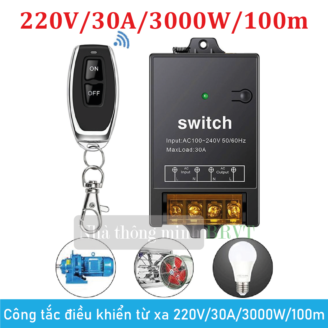 Công tắc điều khiển từ xa 100m công suất cao 30A/3000W/220V bật tắt cho thiết bị điện