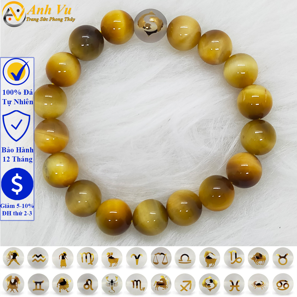 Vòng tay cung hoàng đạo khắc hình 12 cung hoàng đạo cho nam nữ - May mắn bình an tài lộc - Bảo hành 12 tháng - Tặng mèo tài lộc