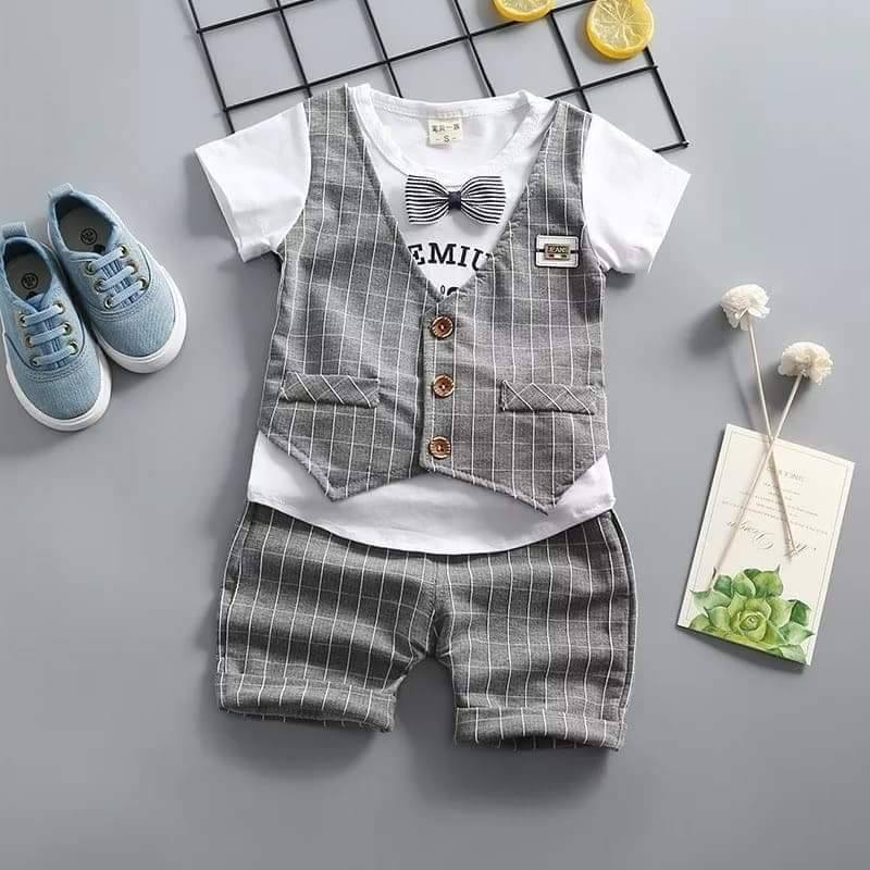 Bộ công tử nơ cho bé trai chất liệu coton mềm mại