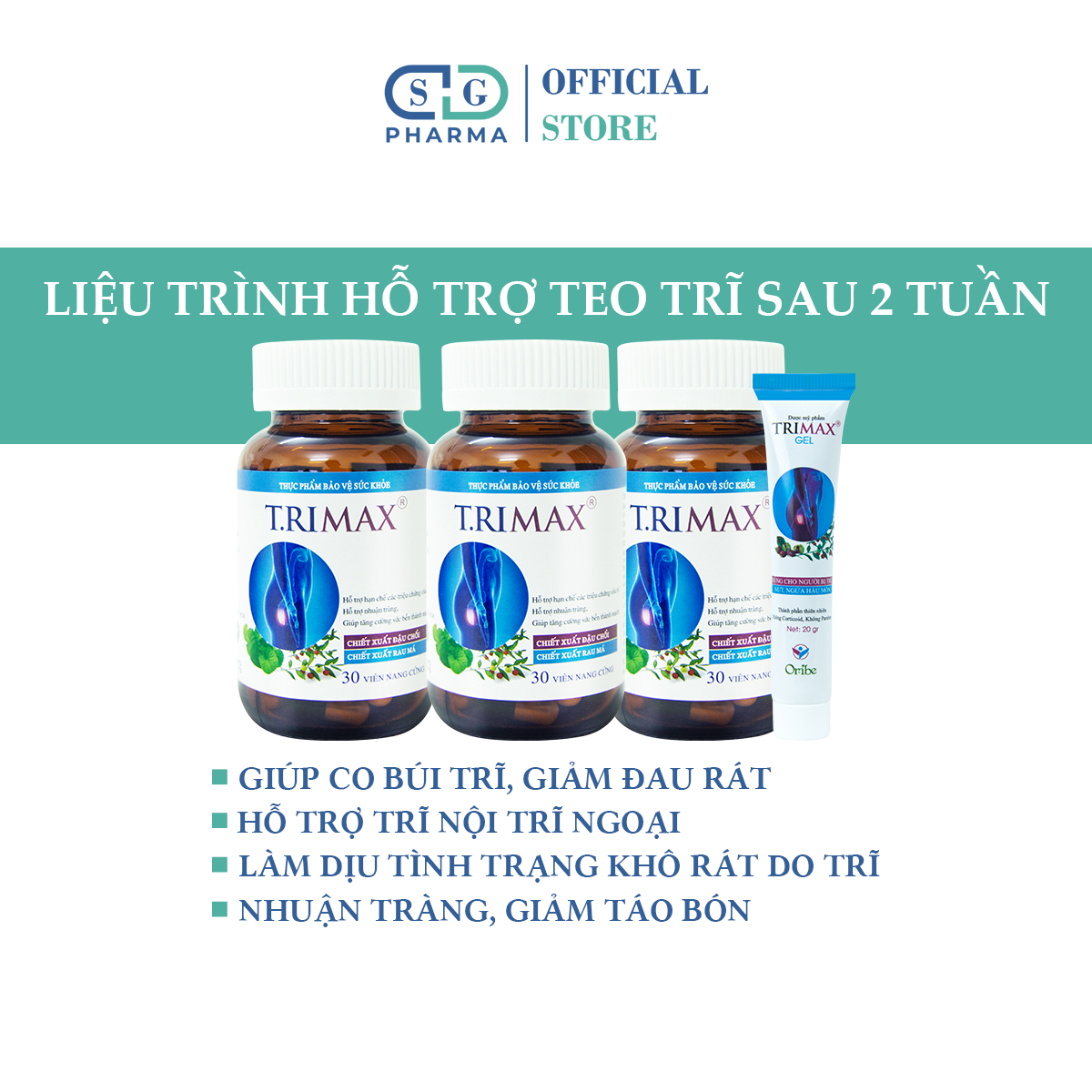 Combo 3 hộp viên uống + 1 kem bôi hỗ trợ co thắt búi trĩ trimax