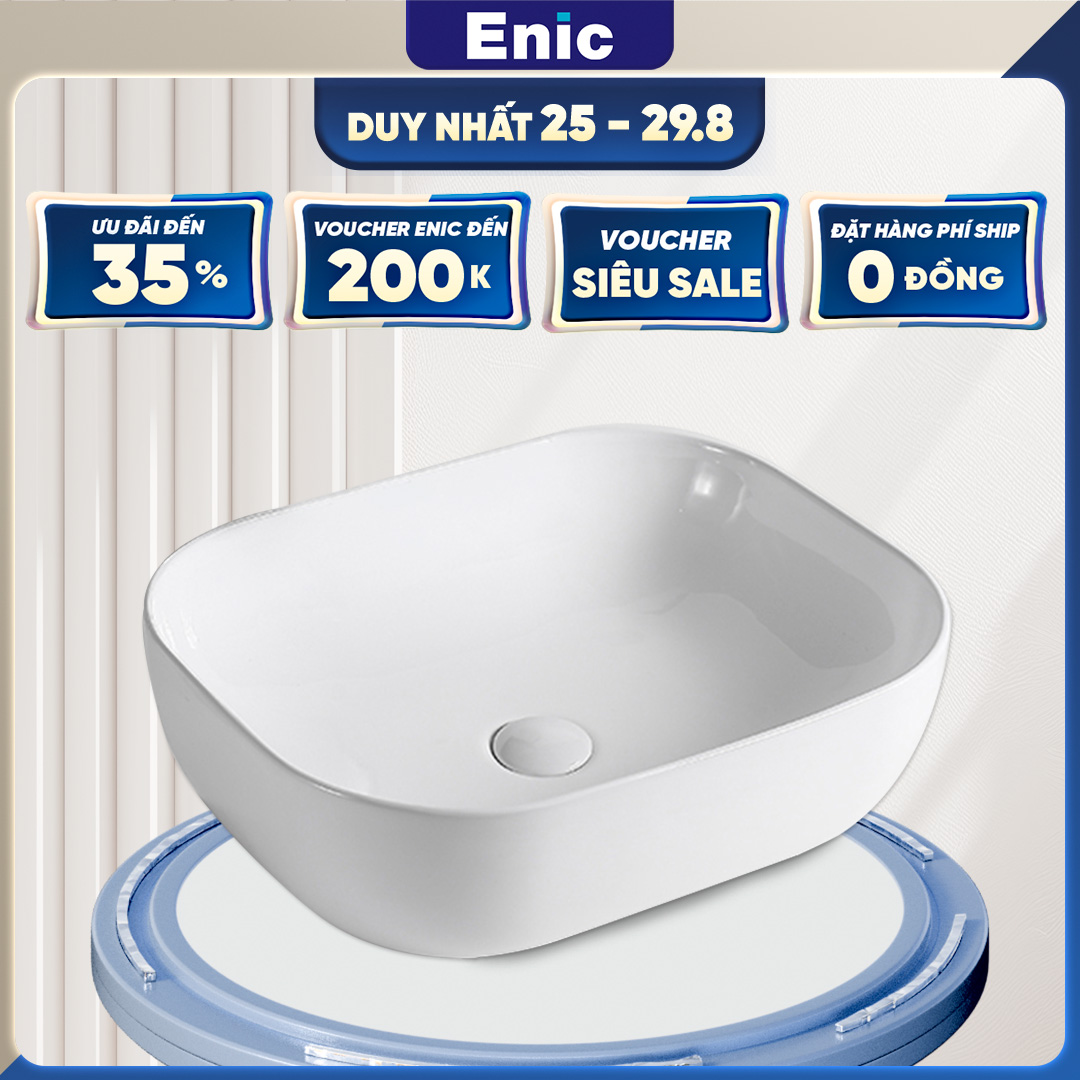 Lavabo để bàn Enic S - Chậu rửa mặt chất liệu sứ, chậu lavabo kết cấu cứng, chịu nhiệu cao,chống thấm, lavabo thương hiệu Enic