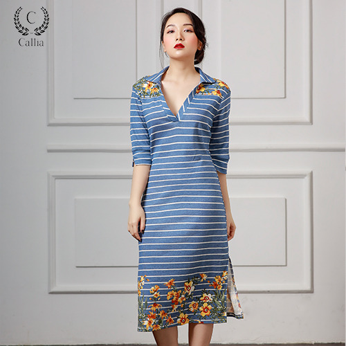 Đầm thun suông nữ Callia midi cổ trụ tay lửng Adie Dress