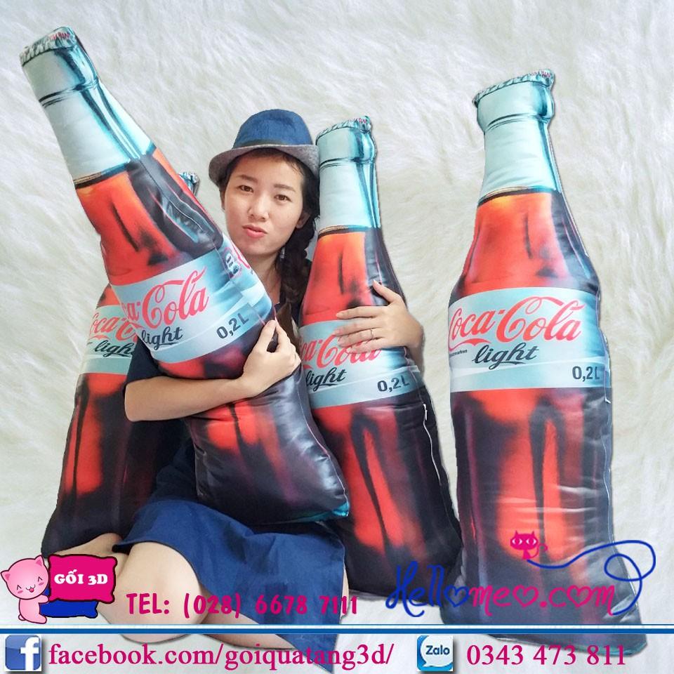 Gối ôm 3d hình chai nước ngọt gối ôm coca light 80cm quà tặng sinh nhật an toàn cho bé cưng