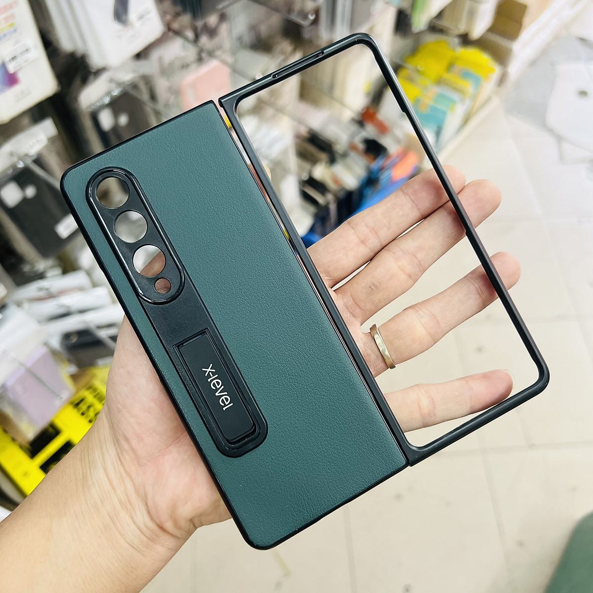 Ốp lưng da dành cho samsung galaxy z fold4 5g chính hãng x-level có chân chống, bảo vệ camera