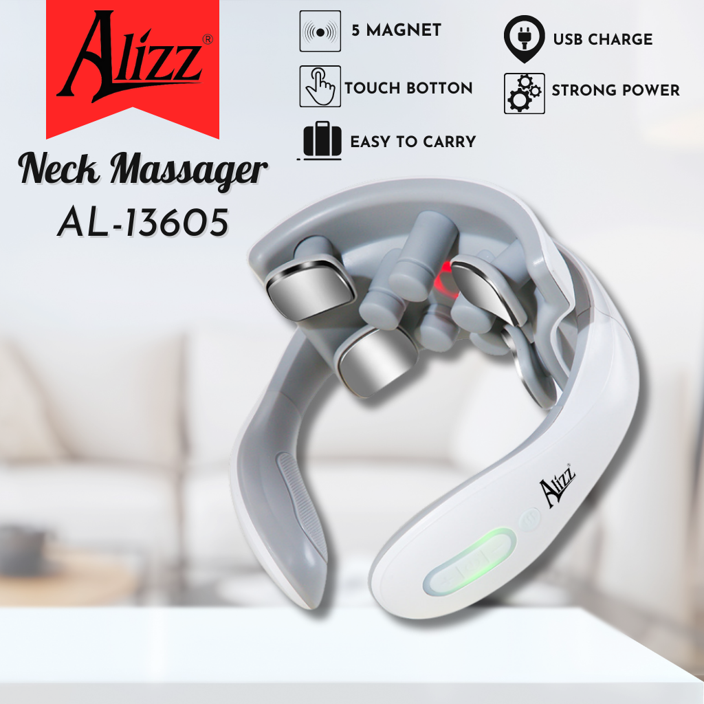 Máy Massage Cổ Vai Gáy Xung Điện 5 Đầu Rung ALIZZ AL-13605, Massage bằng sóng xung mạch tens, sử dụng liên tục: 4h.