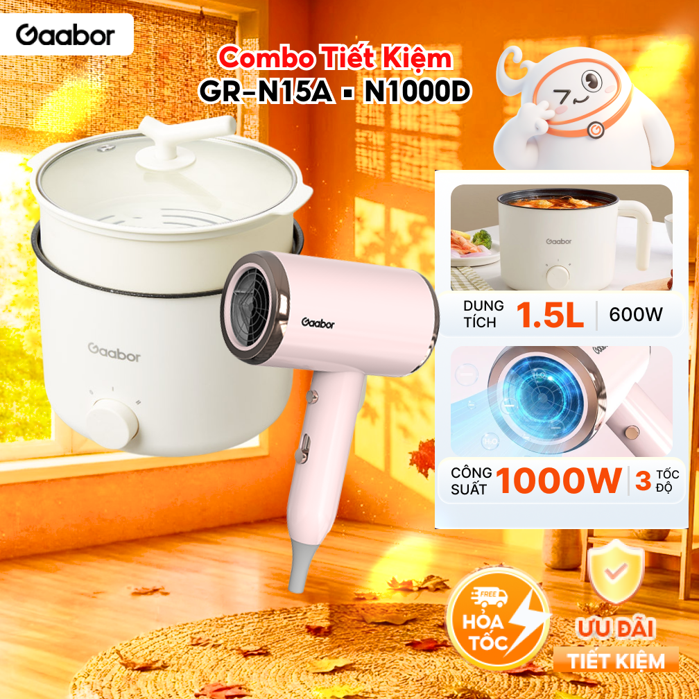 Combo 022 Nồi lẩu điện mini đa năng dung tích 1,5L GR-N15A và Máy sấy tóc HD-N1000Dsấy nhanh 2  - Bảo hành 12 tháng 1 đổi 1