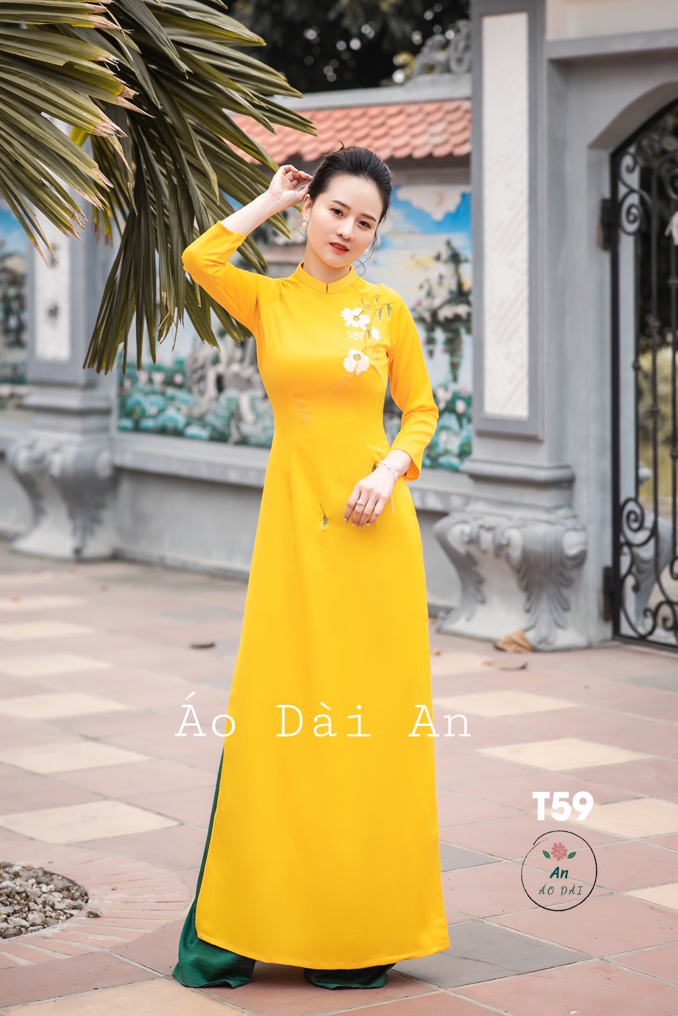 Áo Dài An-Áo dài truyền thống thêu hoa cúc  -  T59