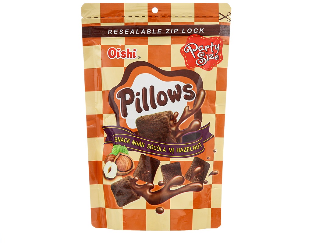 Snack Oishi Pillows nhân socola hazelnut 85g