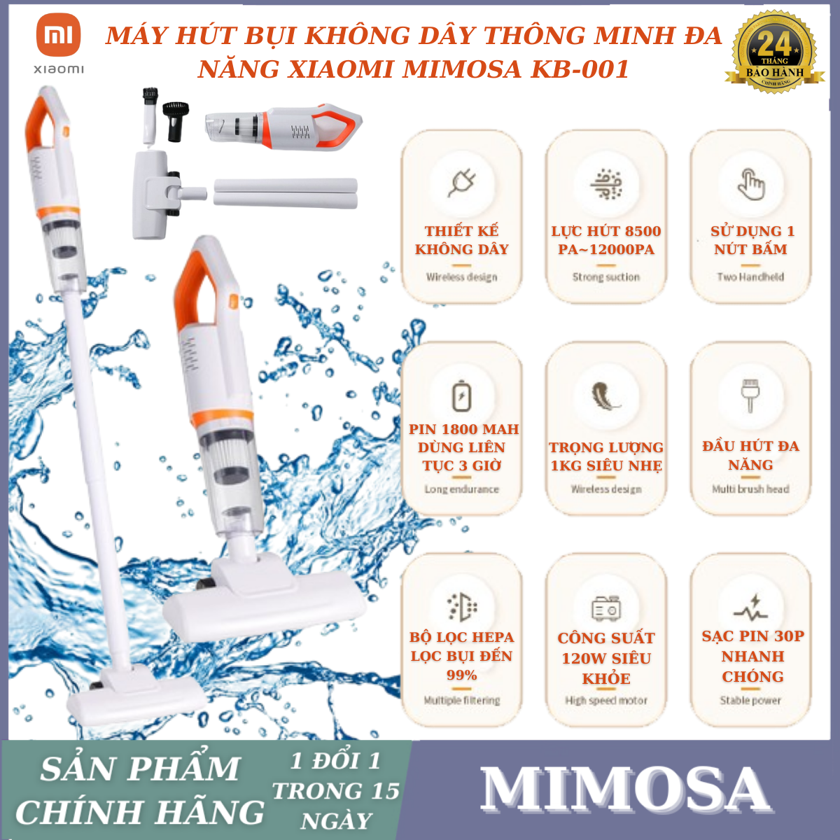 (Bảo Hành 24 Tháng) Máy Hút Bụi Xiaomi KB-001 Cầm Tay Không Dây, Lực Hút Siêu Khỏe 8500PA, Công Suất 120W, Pin Trâu 1800MAH, Máy Hút Bụi Mini Cầm Tay, Máy Hút Bụi Xe Ô Tô, Máy Hút Bụi Gia Đình, Máy Hút Bụi Giường Nệm Deerma, Máy Hút Bụi Lau Nhà Giá Rẻ