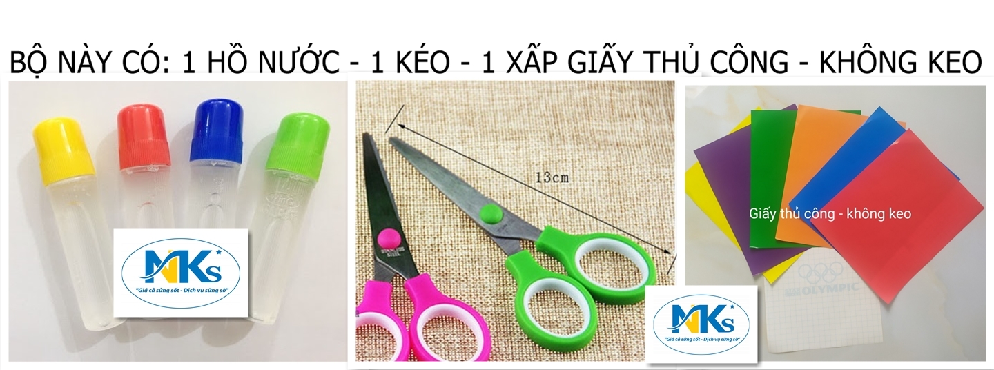 [HCM]BỘ GIẤY THỦ CÔNG KHÔNG KEO 7 TỜ OLYMPIC + KÉO + HỒ DÁN TÙY CHỌN