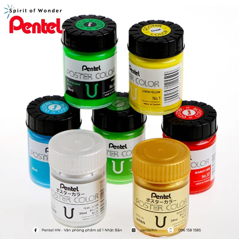 Màu bột poster pentel wpu | màu vẽ bền, lâu phai, không độc hại