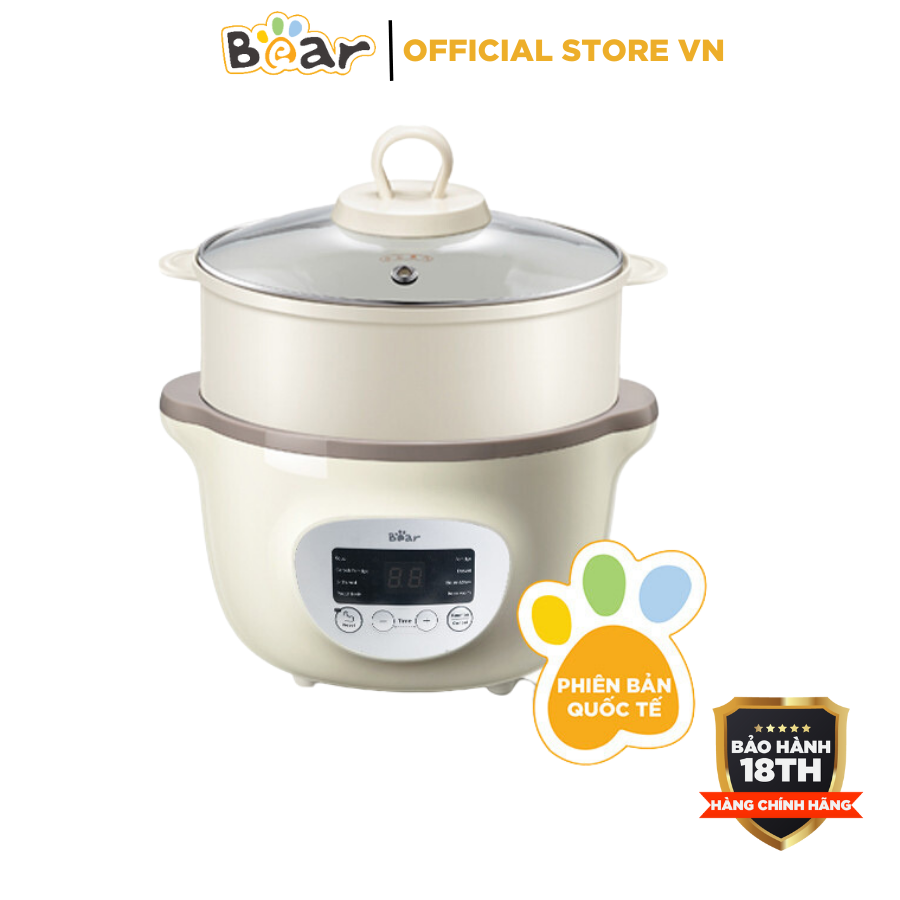 Nồi nấu cháo chậm cho bé bear 1.6l sube002, bản quốc tế_hầm ninh cháo đa năng có lồng hấp, bh 18 tháng