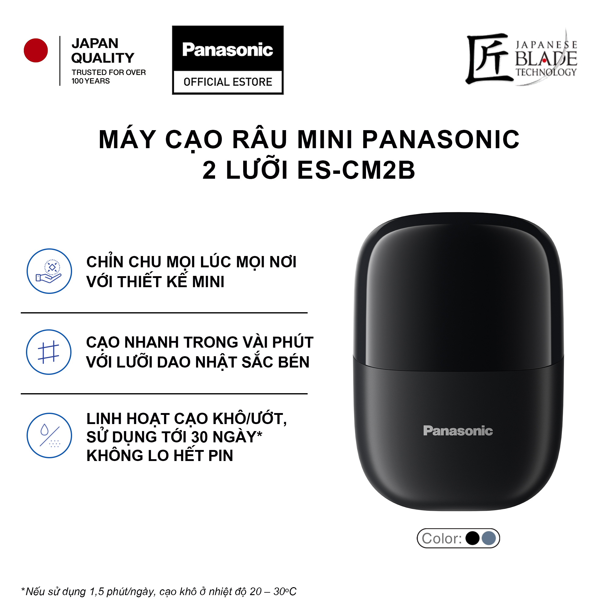 [Chính hãng] Máy cạo râu mini sạc điện Panasonic ES-CM2B - Nhỏ gọn, cạo nhanh, chống nước - Luôn chỉn chu mọi lúc mọi nơi