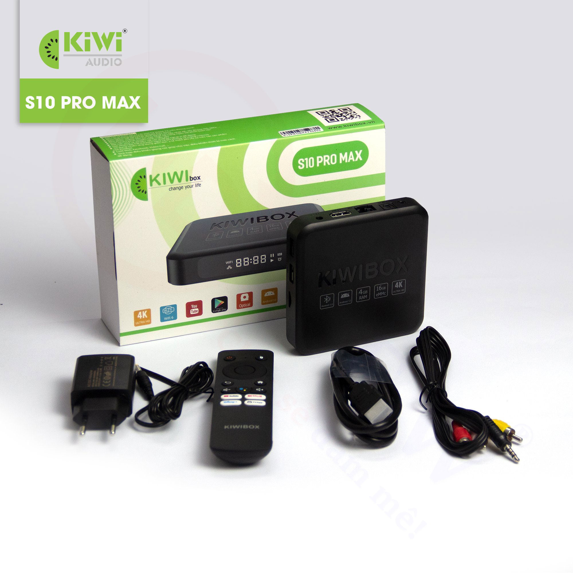 TV Box Android Kiwibox S10 Pro Max 4G/16G Bluetooth 5.0 Wi-Fi 6 (IEEE 802.11ax) HĐH 12.0 - Xem Truyền Hình Miễn Phí | Chính Hãng Kiwi Box