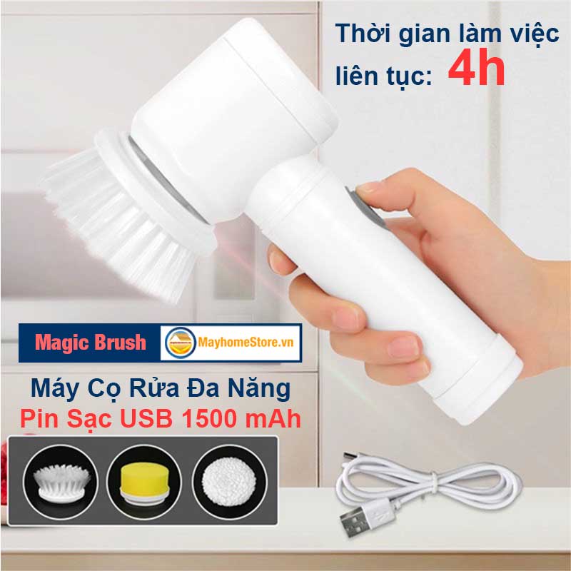 Máy cọ rửa điện đa năng sạc usb, bàn chải vệ sinh bếp, bồn rửa mặt, đánh giày, đánh bóng magic brush với 3 đầu thay thế