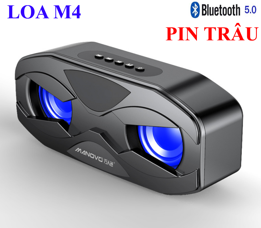 Bảo hành 1 đổi 1 - Loa Bluetooth Manovo M4, âm thanh 4D siêu trầm, điều chỉnh âm lượng, cổng AUX (tặng kèm jack 3.5)