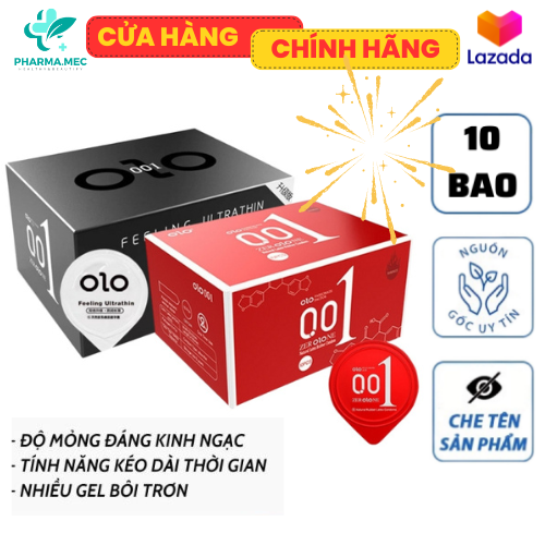 [COMBO 2 HỘP 20 BCS] - Bao cao su OLO 001 siêu mỏng, kéo dài thời gian - Đỏ truyền nhiệt, Đen nhiều gel bôi  trơn