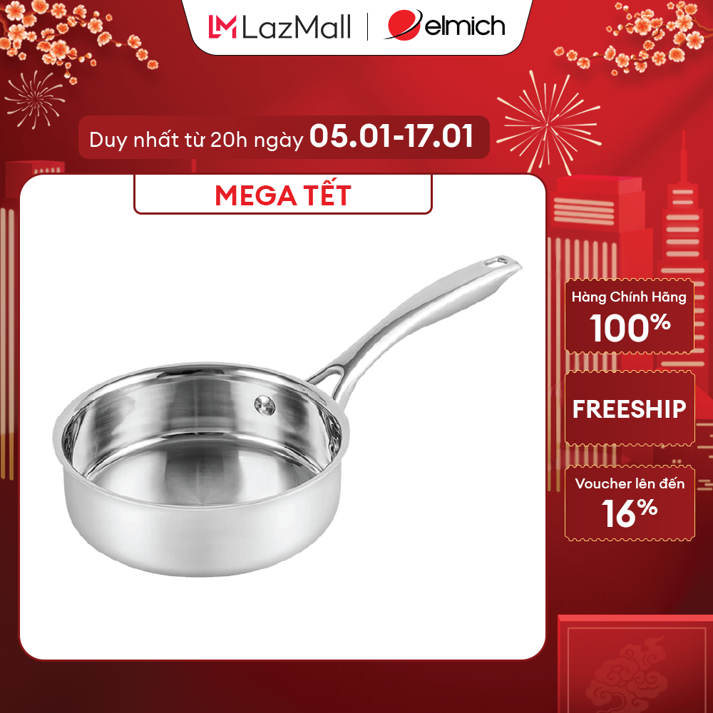 (Duy nhất từ 05-17.01)Chảo inox 3 lớp nguyên khối Elmich Trimax EL 3846OL size 16cm