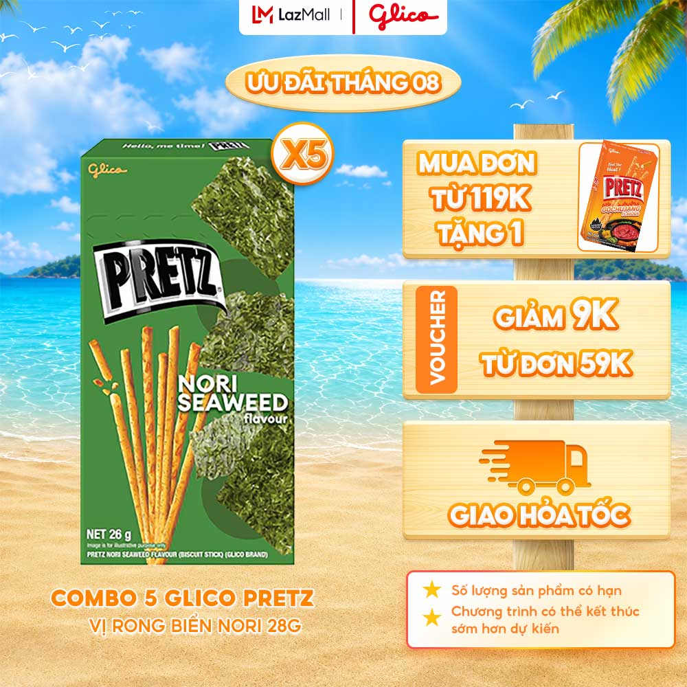 Combo 5 Hộp Bánh Que Snack Nướng Giòn PRETZ ROCKSTAR Vị Rong Biển Nori - 26G/Hộp