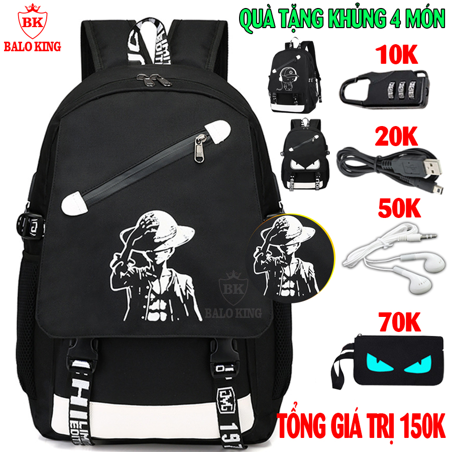 Balo nam nữ đi học Baloking thời trang dạ quang phát sáng hình Luffy cá tính - Chất liệu cao cấp - Tích hợp USB sạc điện thoại + TẶNG (Cáp sạc USB xịn+Khóa số thông minh+Tai nghe+Ví) - Cặp học sinh hàng HOT nhất 2022