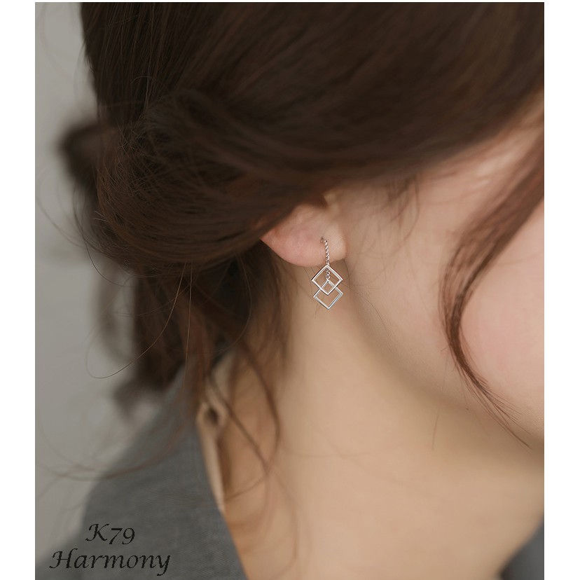 Bông tai, khuyên tai nữ bạc 925 cao cấp Lucy hình thoi xinh xắn, sang chảnh, độc đáo phong cách Hàn Quốc K79| TRANG SỨC BẠC HARMONY