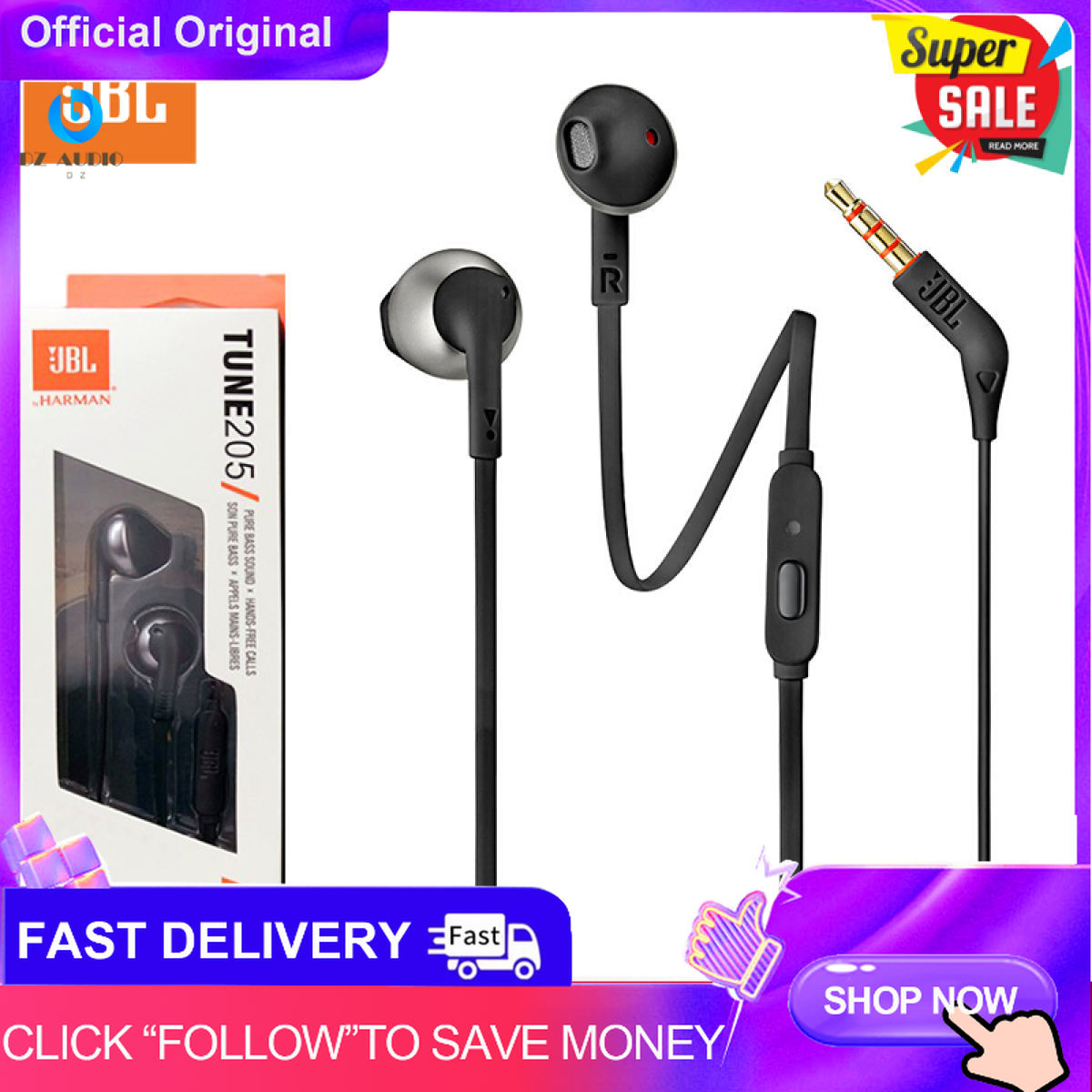 Tai nghe có dây jbl t205 3.5mm tai nghe thể thao trò chơi âm nhạc rảnh tay có mic dành cho iphone android tai nghe điện thoại thông minh fone