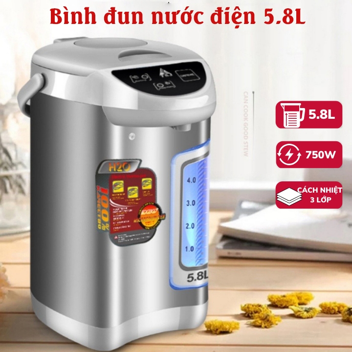 Bình thủy điện đun nước giữ nhiệt, giữ ấm dung tích 5.8 Lít Đun Siêu Tốc, Khử Clo Nhiệt Đọ Tùy Chỉnh, Rót được lượng nước theo mong muốn