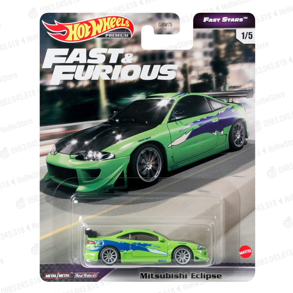 Xe Hot Wheels - Mitsubishi Eclipse bánh cao su Hot Wheels Premium Fast & Furious Real Riders xe mô hình ô tô đồ chơi tỷ lệ 1:64 hotwheels