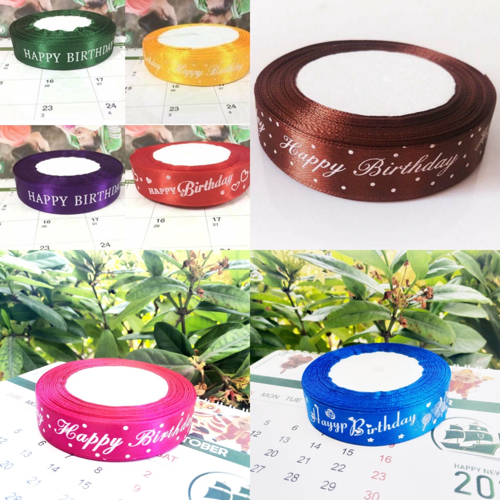 Phụ Kiện Trang Trí Bánh Sinh Nhật Bánh Kem - Ruy Băng Lụa In Chữ Happy Birthday Quấn Bánh