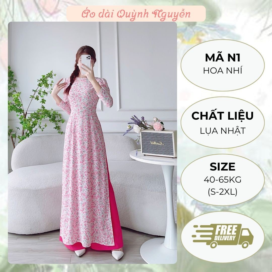 Áo dài cách tân, áo dài hoa nhí in 6D lụa nhật cao cấp co dãn MÃ N1