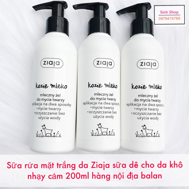 Sữa rửa mặt trắng da ziaja kozie mleko sữa dê cho da khô nhạy cảm 200ml