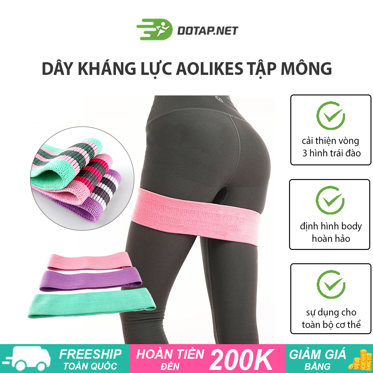 Dây kháng lực tập mông miniband aolikes, dây đàn hồi hỗ trợ tập toàn thân chân, đùi, mông