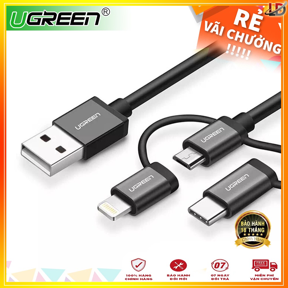 Cáp sạc dài 05m ugreen 30783 micro usb usb type c lightning - hàng chính hãng