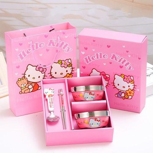 Bộ bát inox ăn dặm 2 lớp chống nóng cho bé kèm thìa và đũa cực xinh