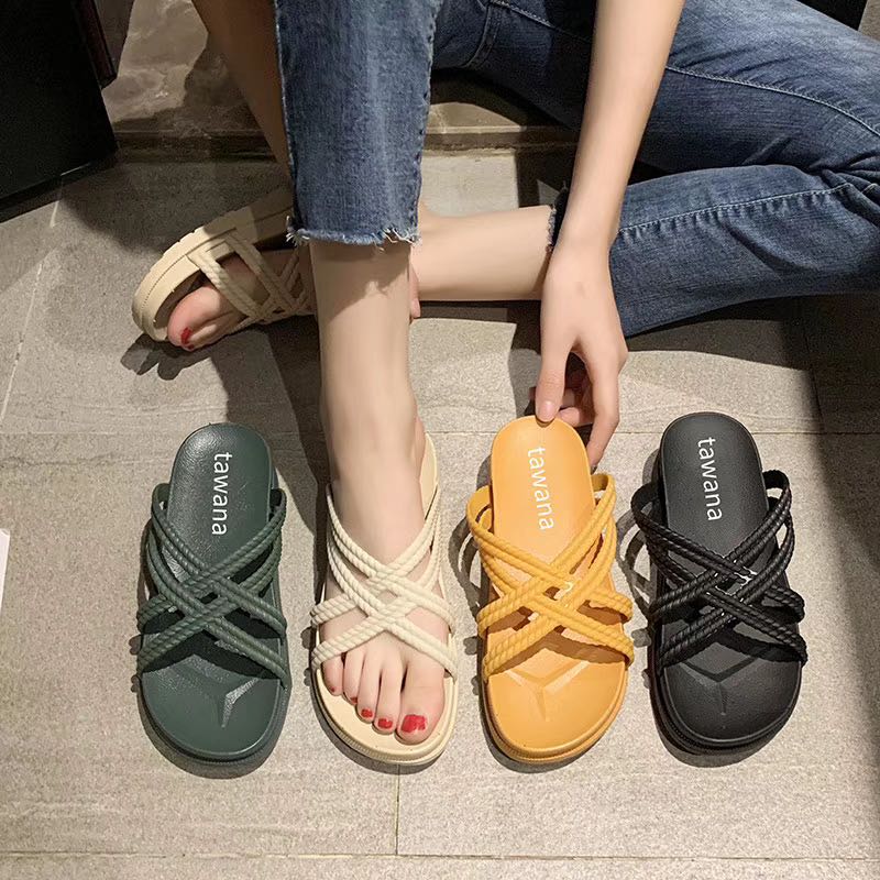 2M01 Dép cao su tawana 4 quai chéo nhỏ đế cao 3cm