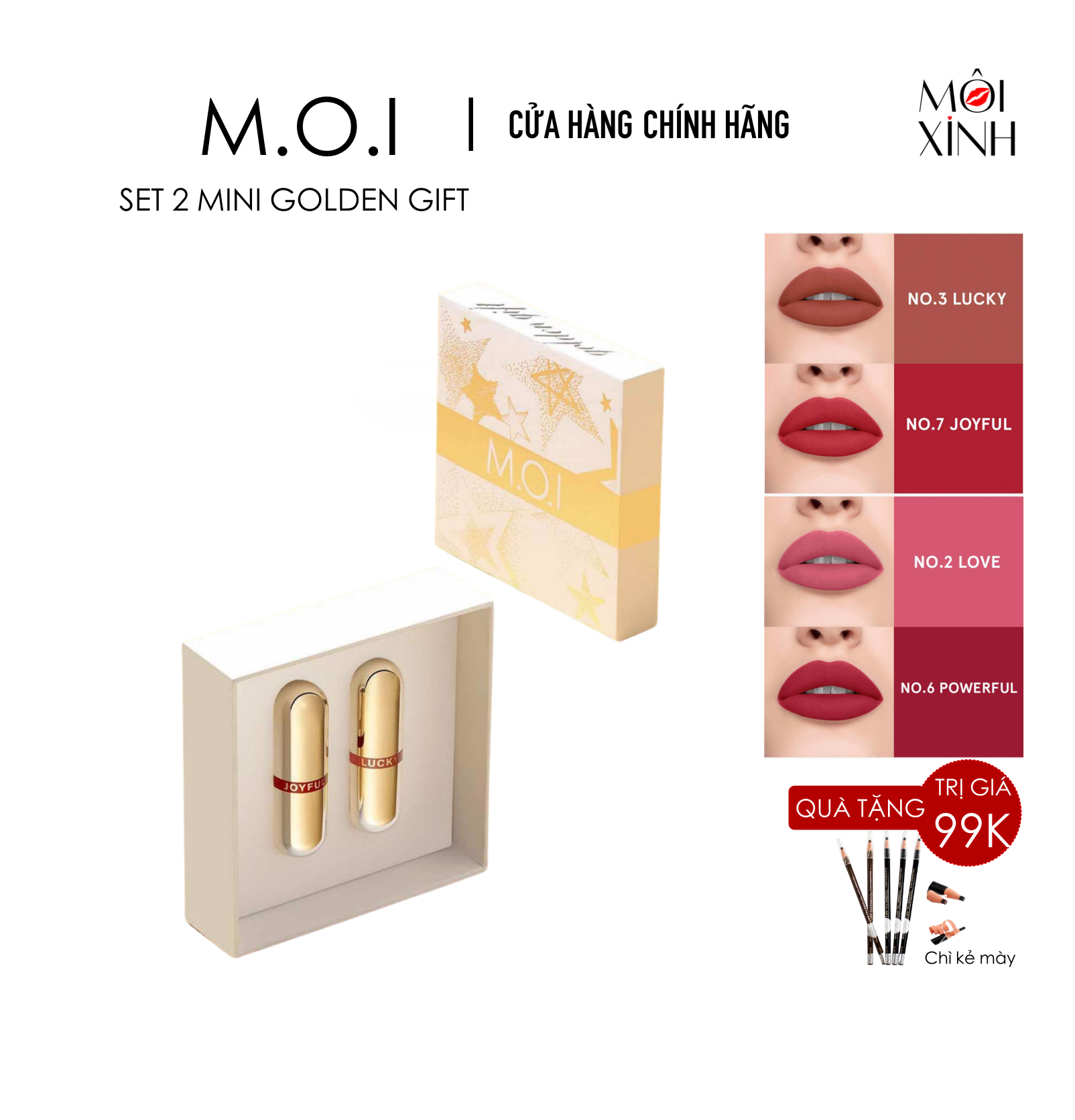 Son thỏi mini hồ ngọc hà - son môi m.o.i hồ ngọc hà golden gift moi cosmetics chính hãng set 02 thỏi