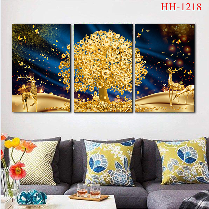 Tranh Trang Trí Treo Tường , Bộ Hươu Nghệ Thuật , Khung Viền Composite