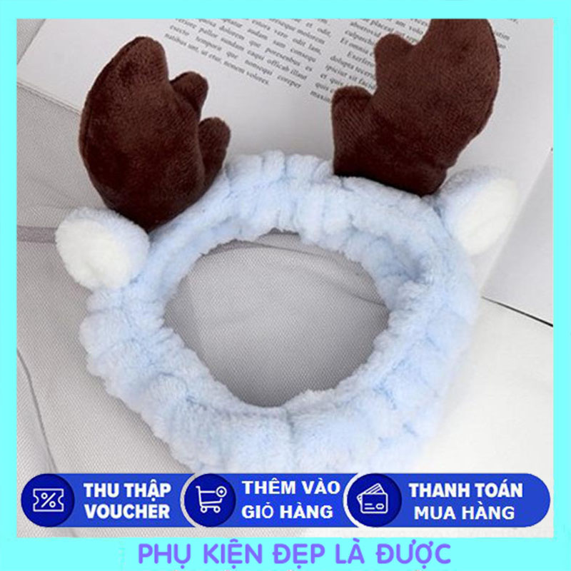 🦌 băng đô rửa mặt tuần lộc siu cute - xanh 🦌