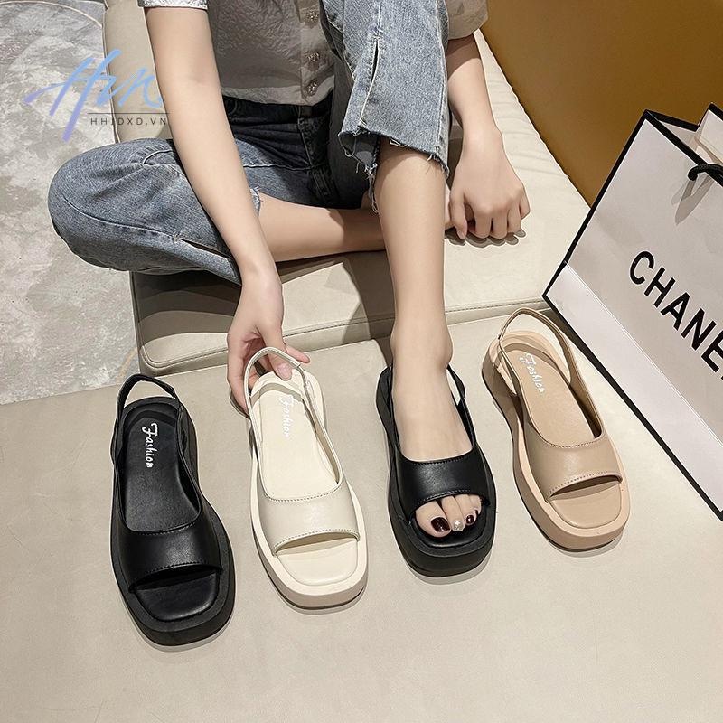 Giày Sandal Đế Dày Bằng Chất Liệu Da Phong Cách Pháp Thời Trang Mùa Hè