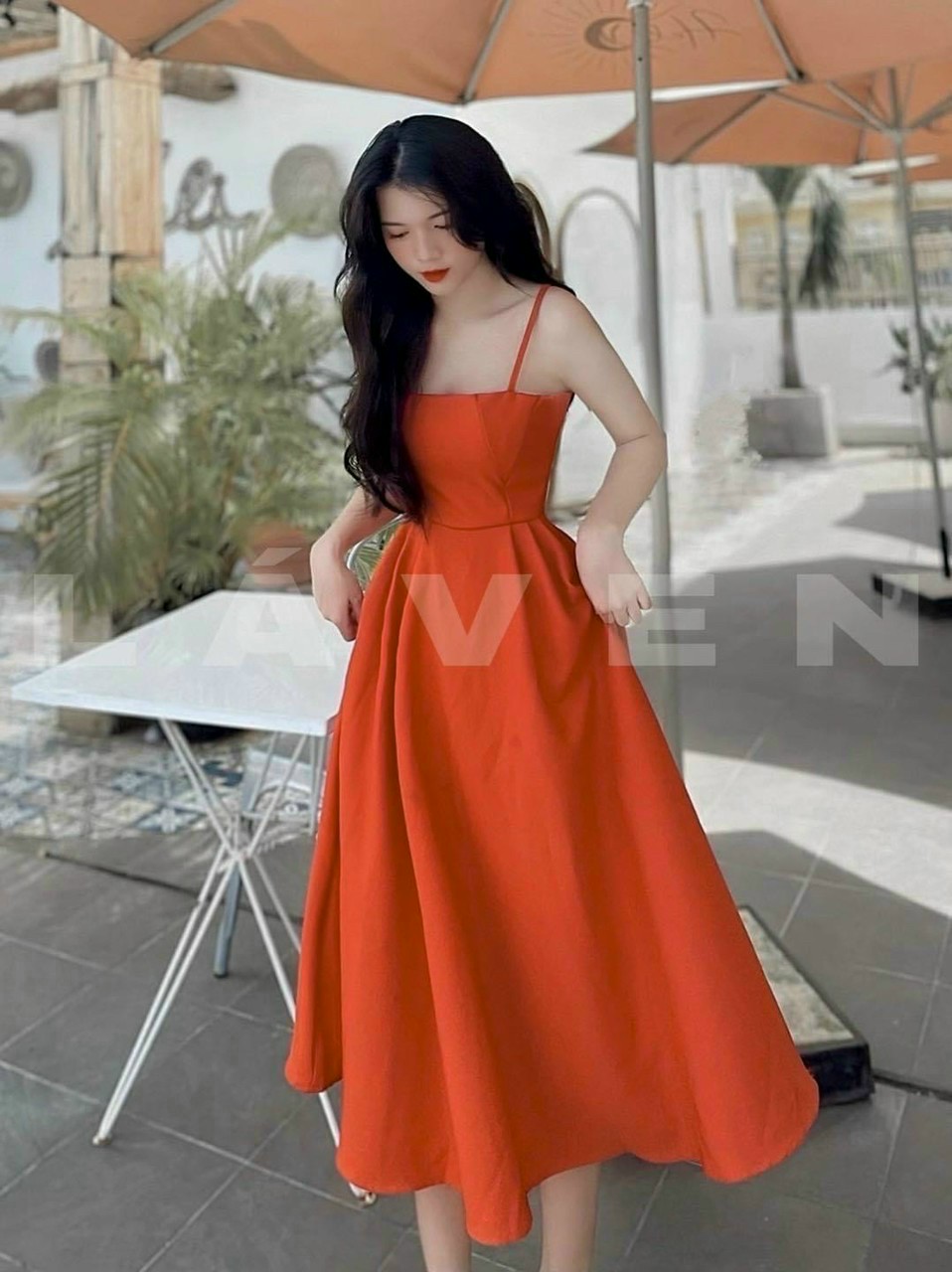 Đầm 2 dây xòe dự tiệc sang trong
