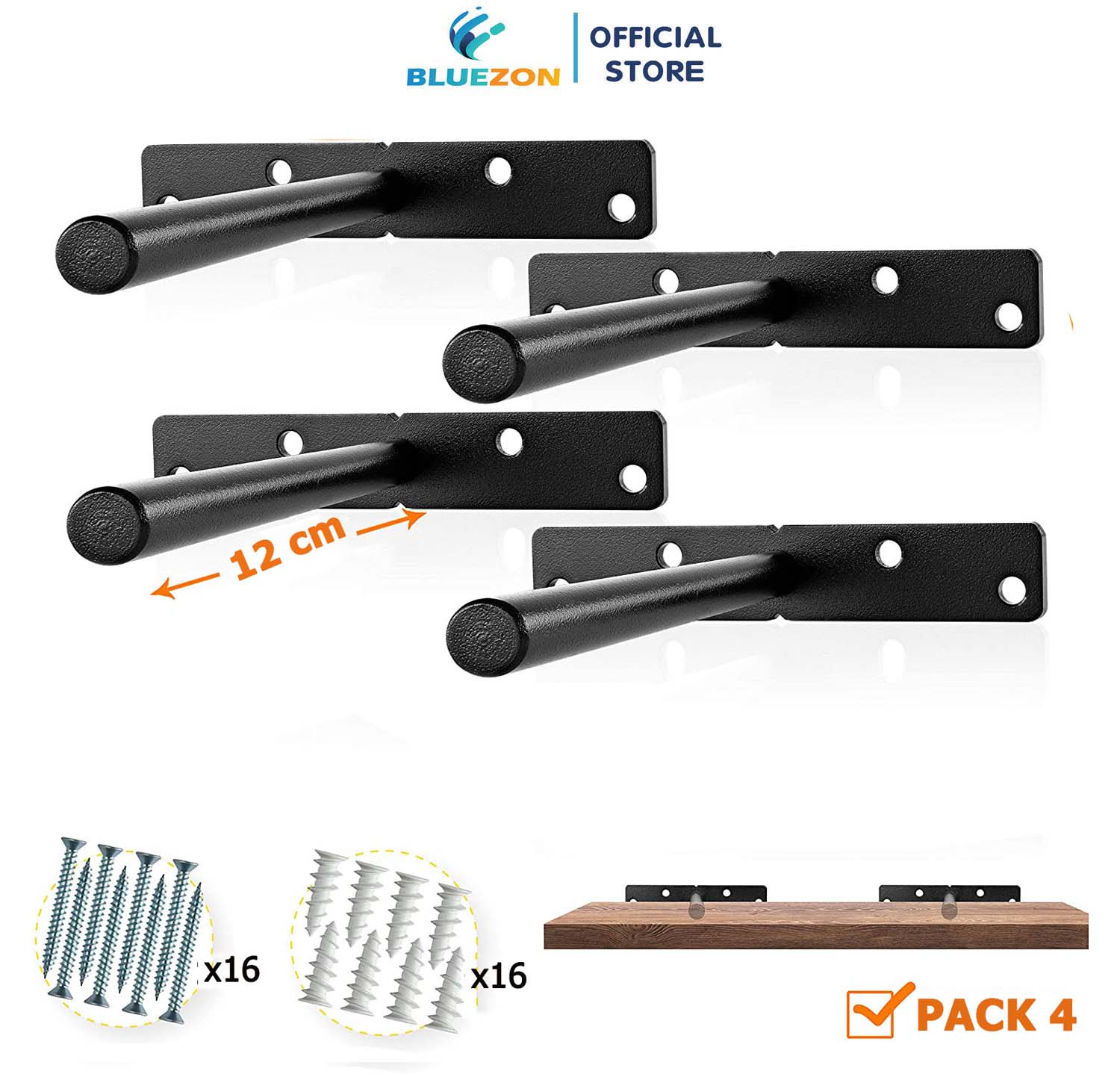 Bộ 4 chốt âm chữ T 12cm, pát âm đỡ kệ treo tường bằng thép đặc kèm phụ kiện vít tắc kê