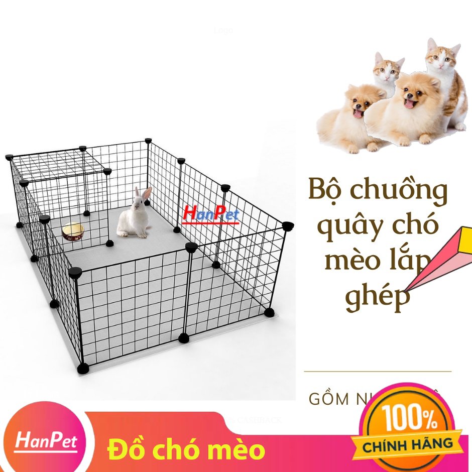 Hanpet - Bộ chuồng quây bằng lưới lắp ɡhép thú cưng có cửa dùng cho chó mèo nhỏ