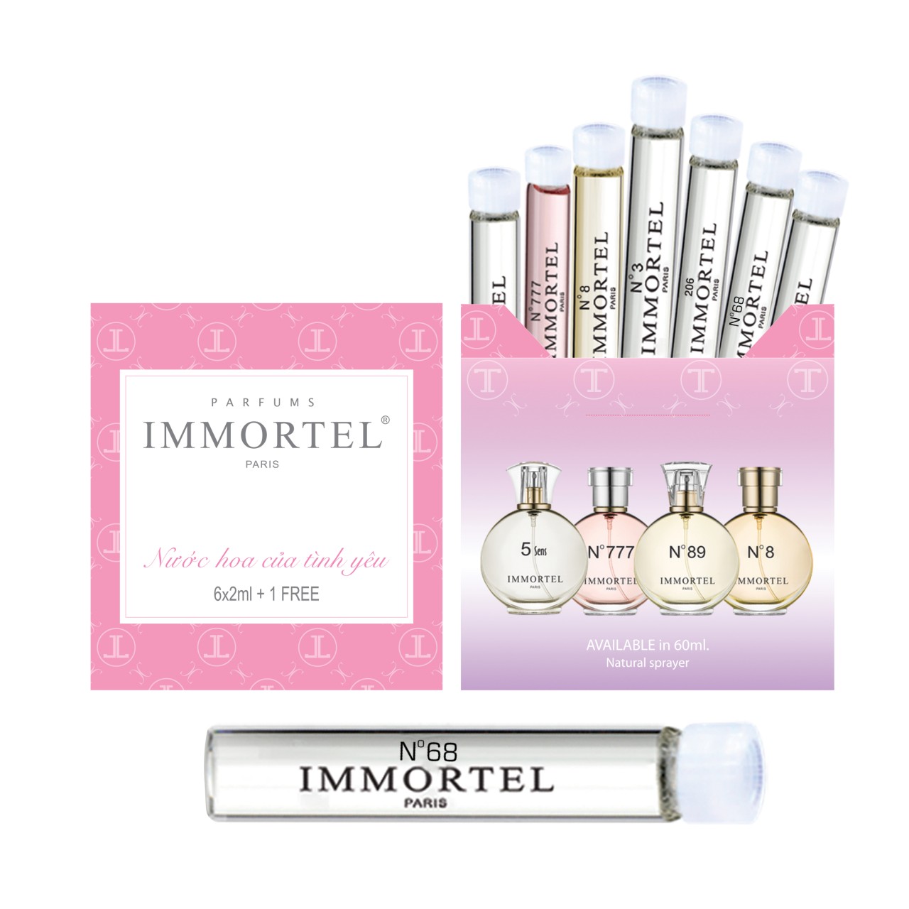 Hộp nước hoa immortel mini 6 + 1 free no 68 chai xức 2ml