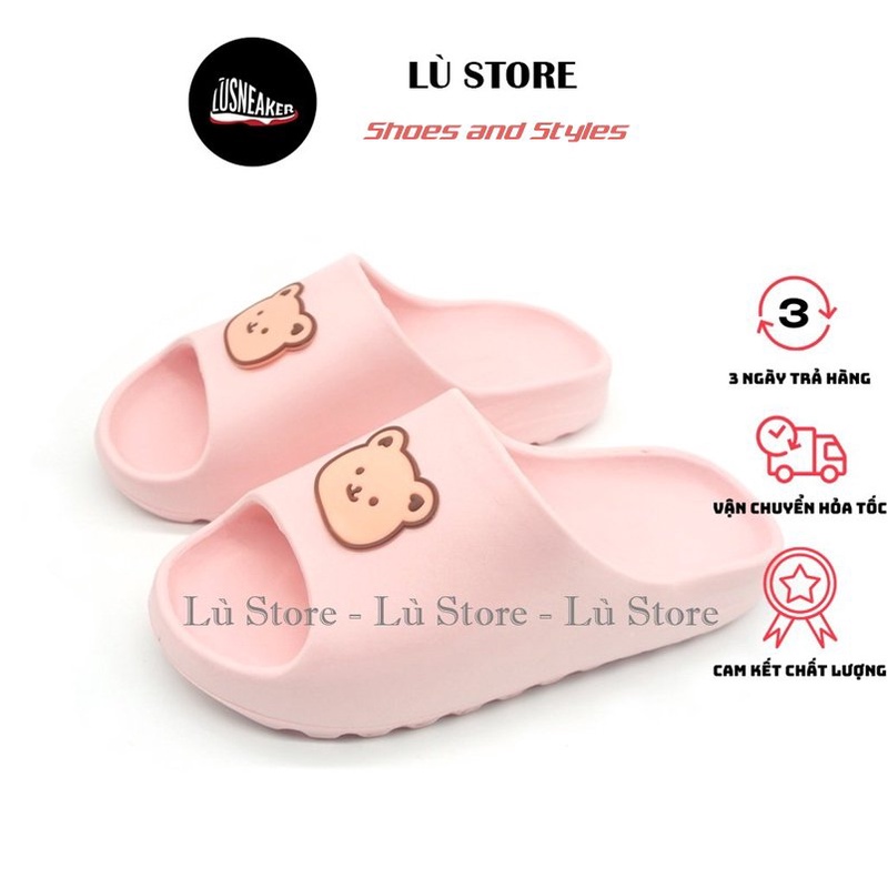 Dép đi trong nhà hình gấu [Shop Giày Lù] ba màu cơ bản kem đen hồng cao su mềm mại êm chân đế răng cưa.