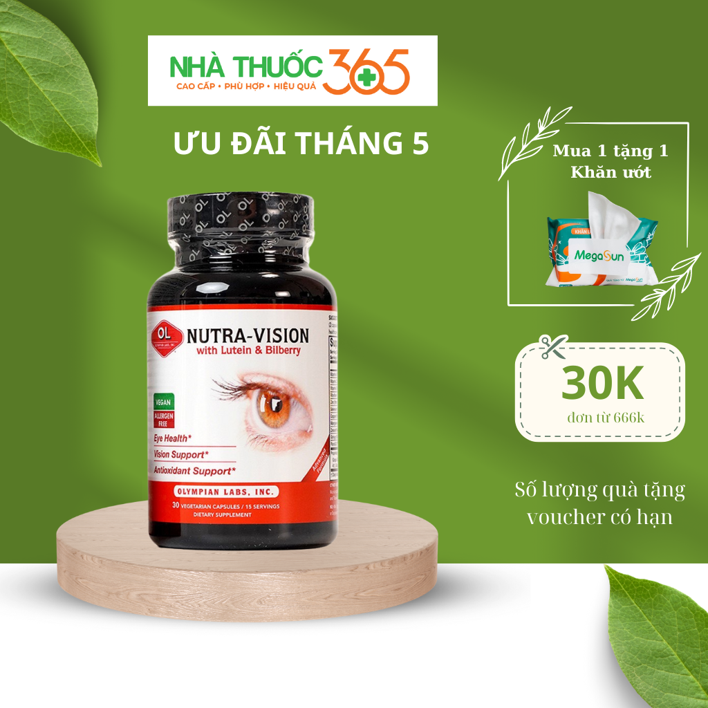 Viên uống bổ mắt olympian labs nutra-vision tăng cường thị lực, cho đôi mắt khoẻ mạnh hộp 30 viên