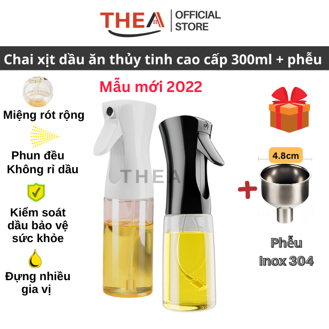 Chai xịt, bình xịt dầu ăn thủy tinh cao cấp 200-300ml cho nồi chiên không dầu -THEA
