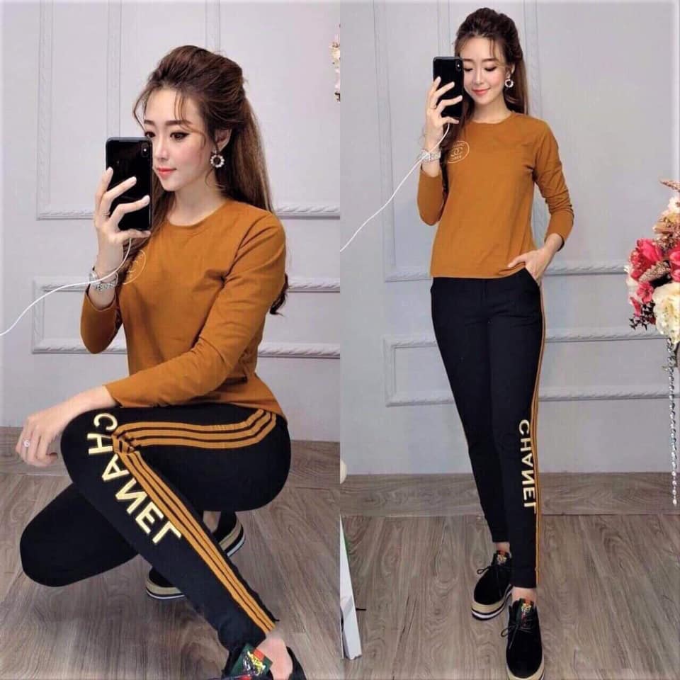 [HCM]Đồ bộ tay dài quần dài logo thêu nhiều màu- Hàng Y Hình có ảnh thật